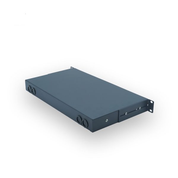 the back of fiber patch panel with 4 cable entry points