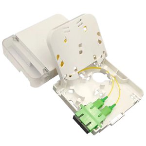 indoor 2 fiber access terminal box with 1 sc duplex adapter for 2 cores splices and termination in ftth fttd